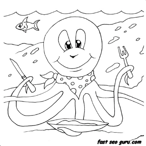 Print out sea animal Octopus Coloring pages